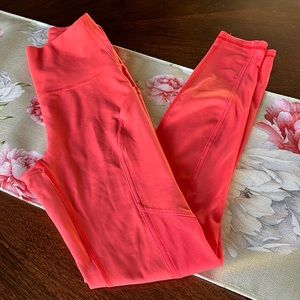 LuLu Lemon mango color leggings with mesh down sides (4)